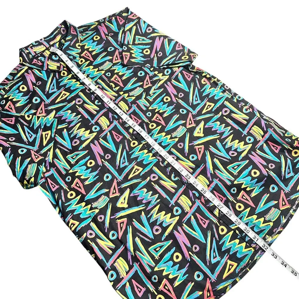 Empyre | Men | Neon Graffiti 90s Style Short Sleeve Button Down Shirt | Size XL